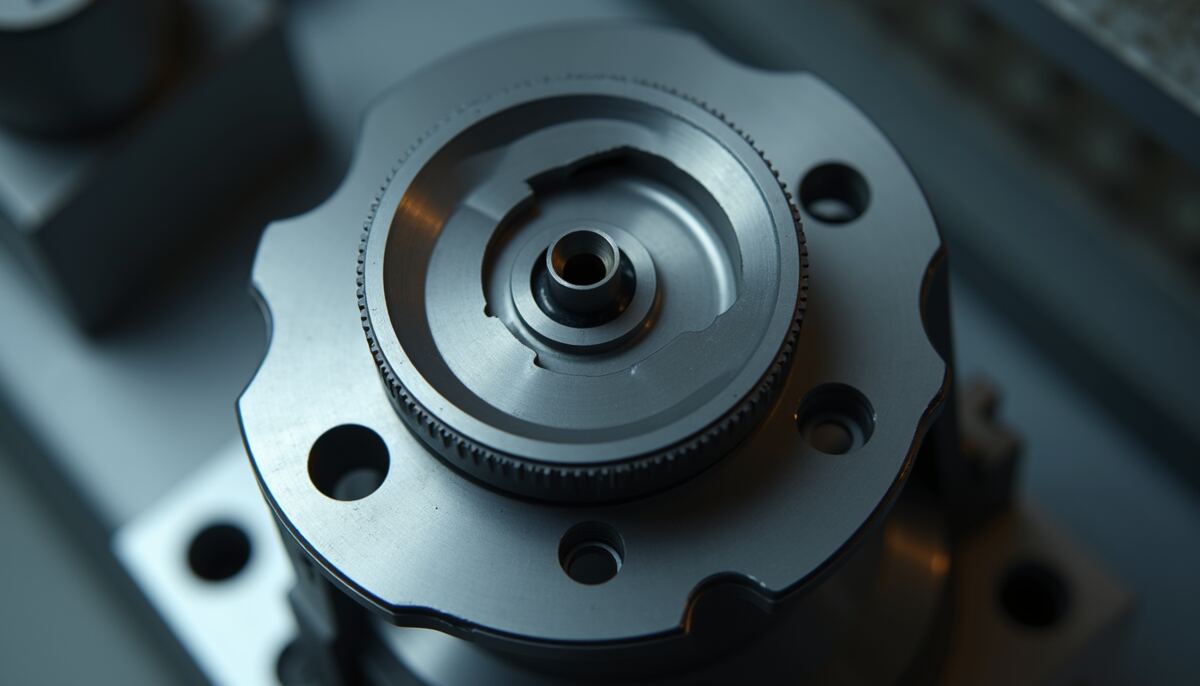 High angle view of a precision machined metal part