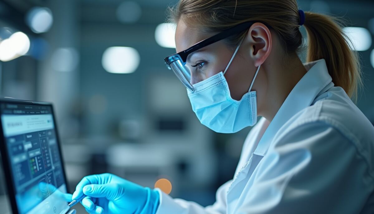 Close-up view of a technician conducting quality control checks