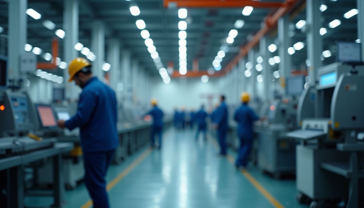Eye-level view of a modern manufacturing facility with advanced technology